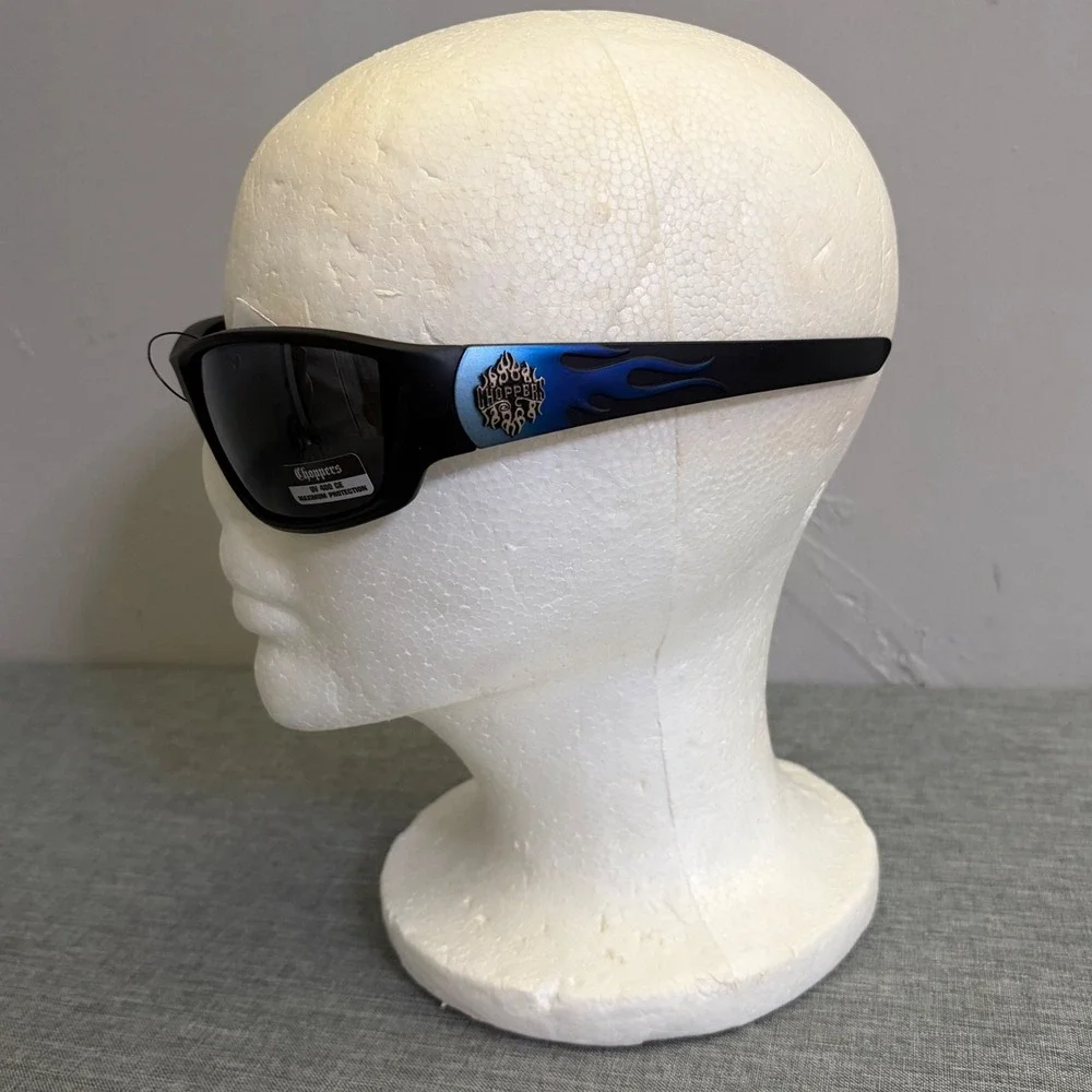 Choppers Sunglasses Men OS Black 6792-BLK Blue Flame Wrap Biker Y2K UV400